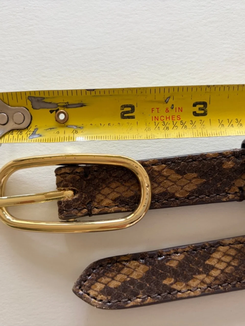 SOEUR Paris Snake Embossed Leather Belt Brown Gold Buckle Size M Matching Handba